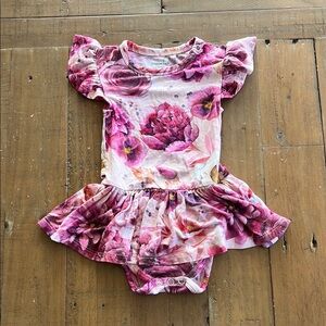 Posh Peanut Amira ruffled cap sleeve basic skirted bodysuit floral bamboo